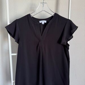 Calvin Klein Black Flutter Sleeve Ruffled Blouse